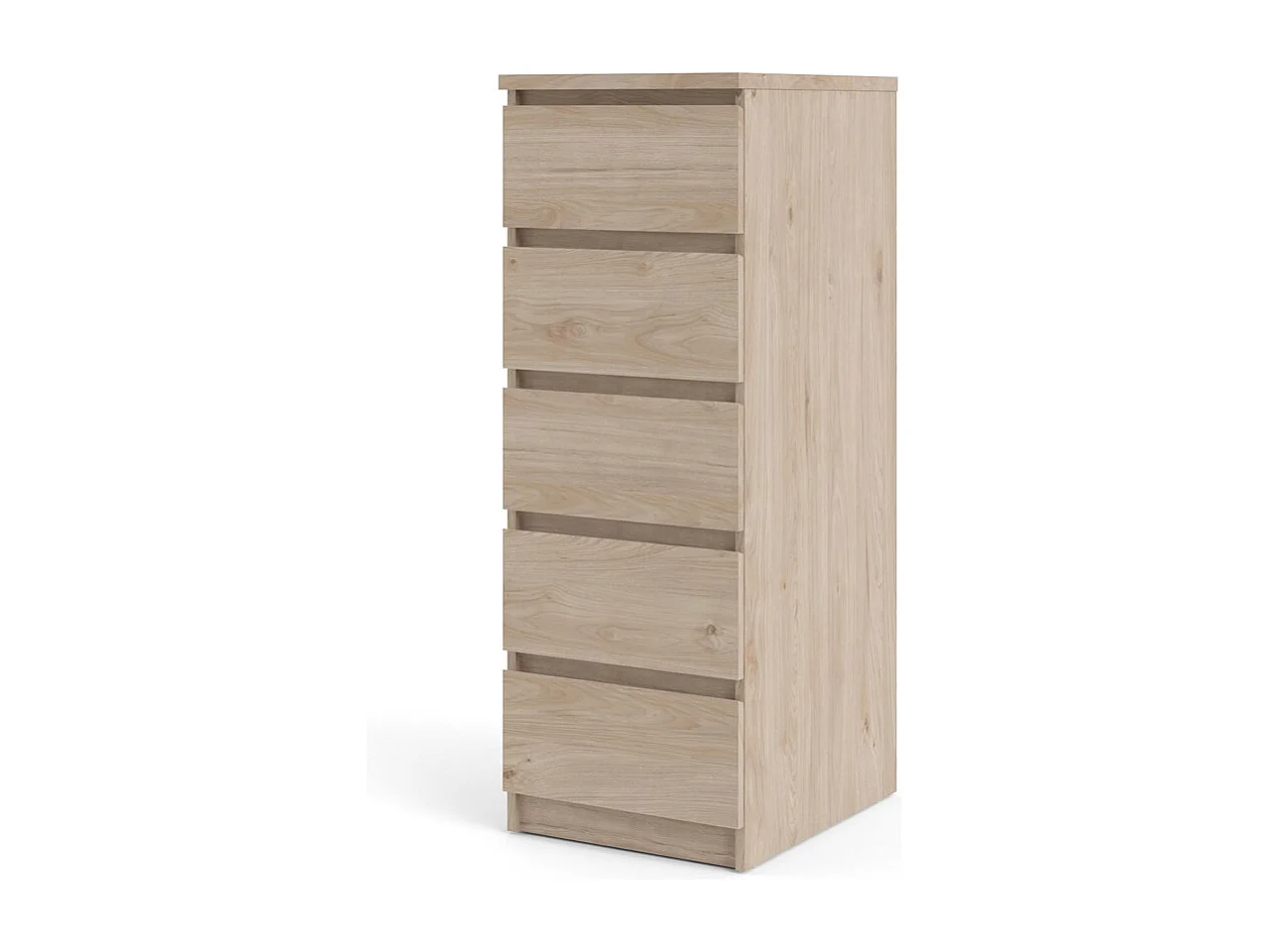 Cómoda Nada de 5 cajones, decoración Hickory.