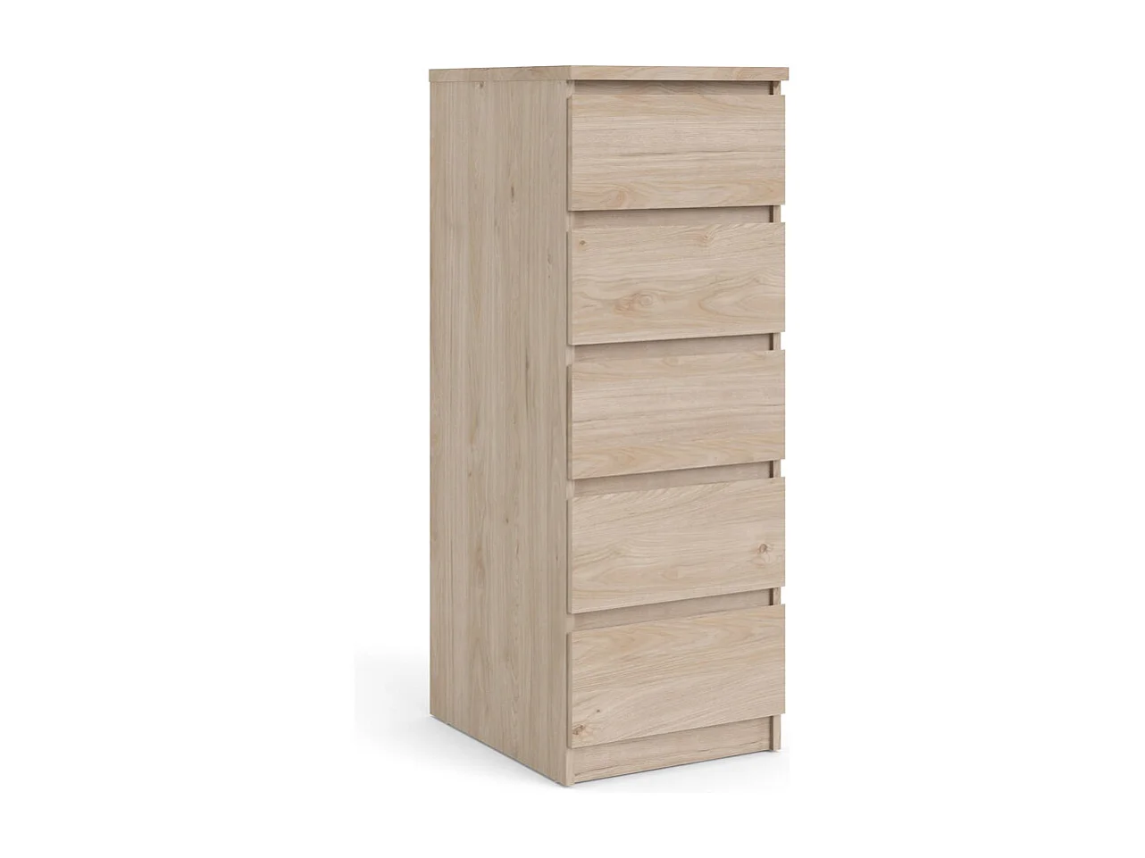 Cómoda Nada de 5 cajones, decoración Hickory.