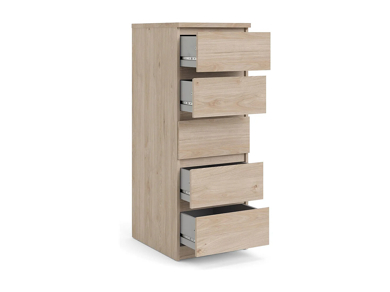 Cómoda Nada de 5 cajones, decoración Hickory.