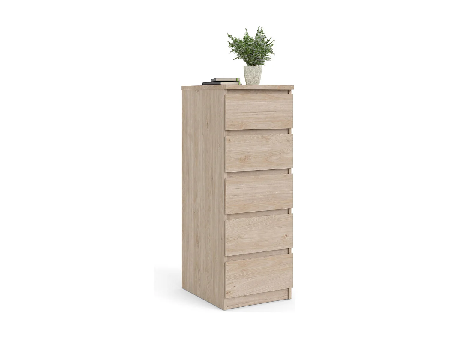 Cómoda Nada de 5 cajones, decoración Hickory.