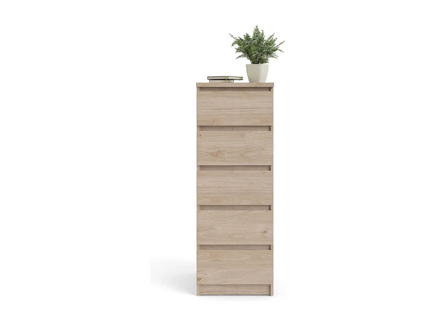 Cómoda Nada de 5 cajones, decoración Hickory.