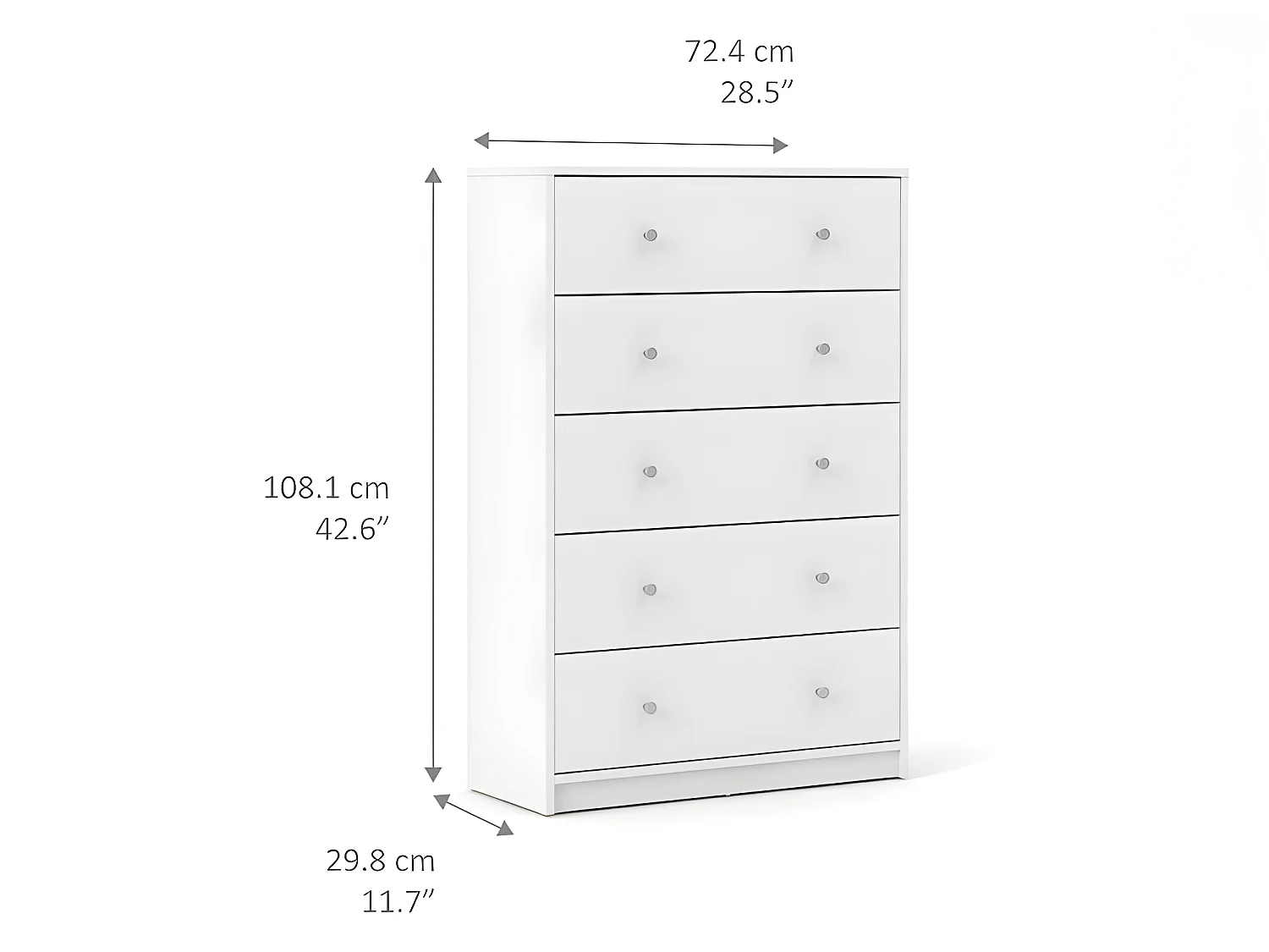 Maria Commode 5 tiroirs, blanc.