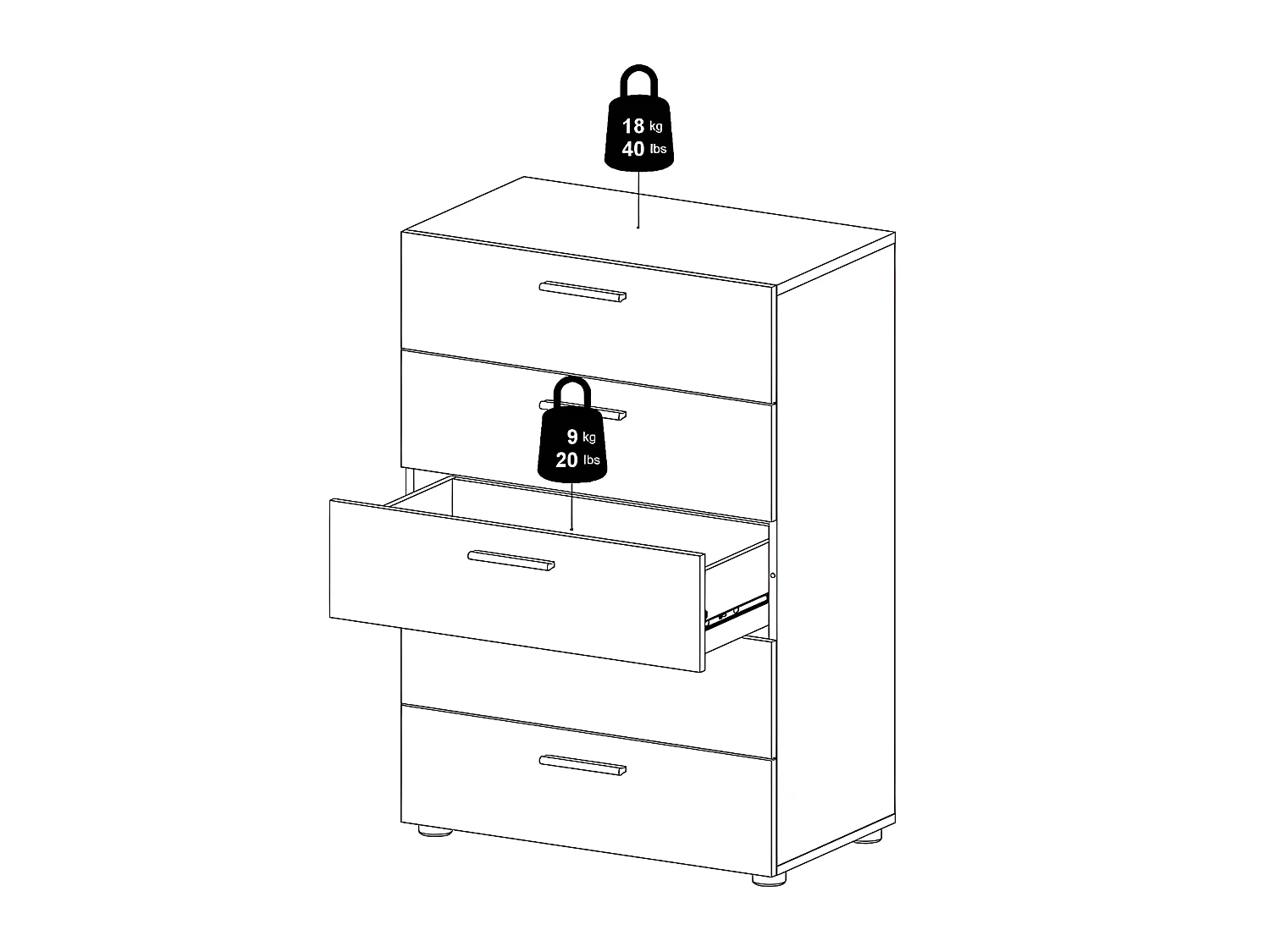Petra Commode à 5 tiroirs, noir mat.