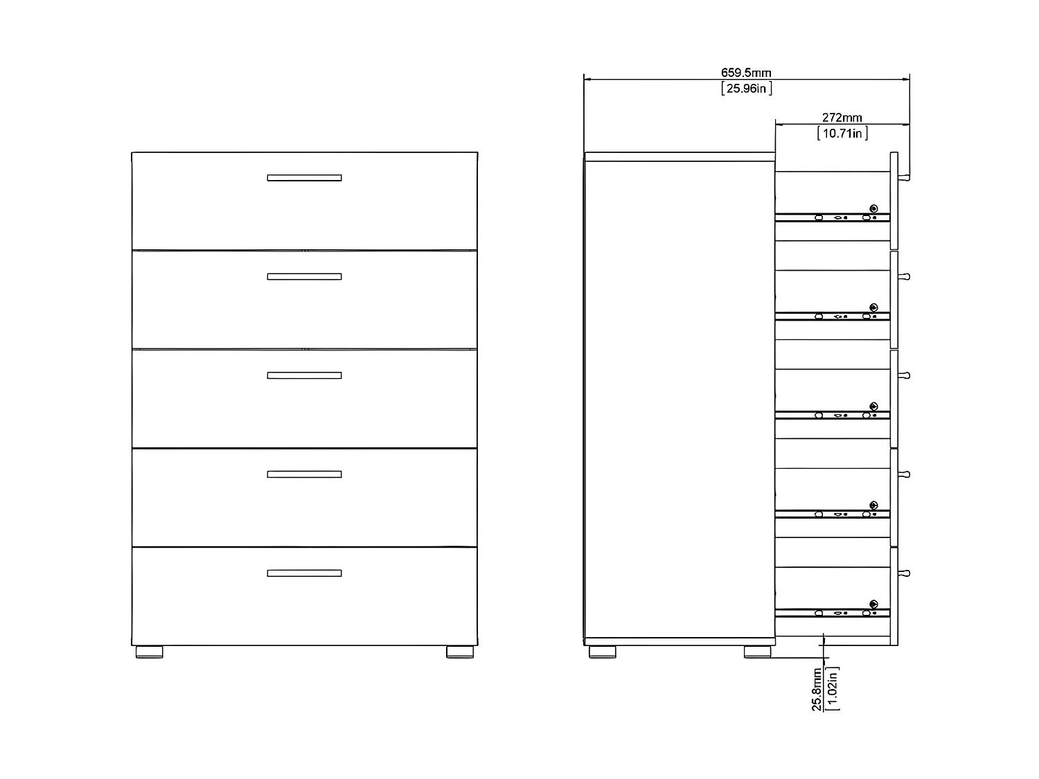 Petra Commode à 5 tiroirs, noir mat.