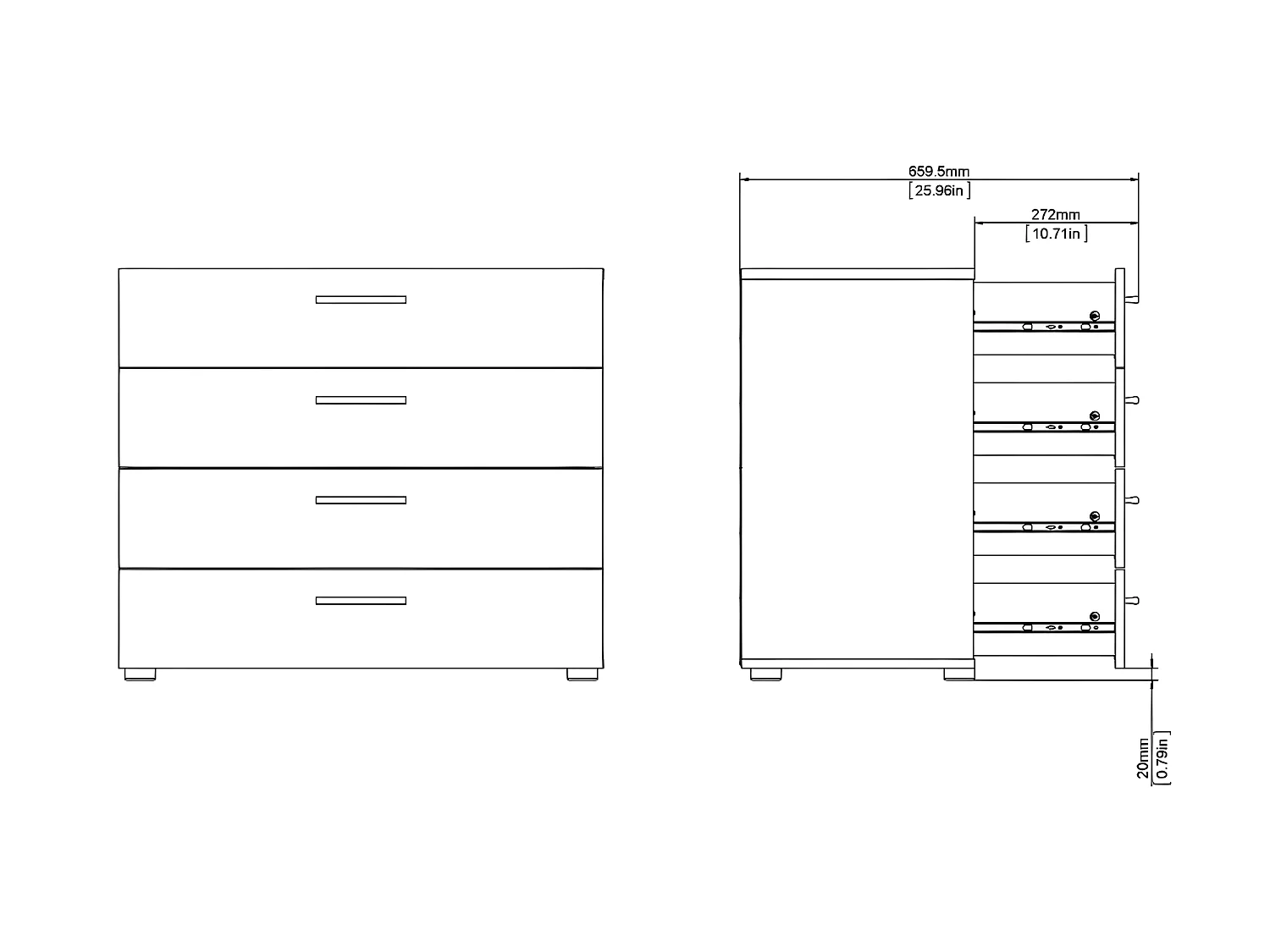 Cómoda Petra con 4 cajones color negro mate.