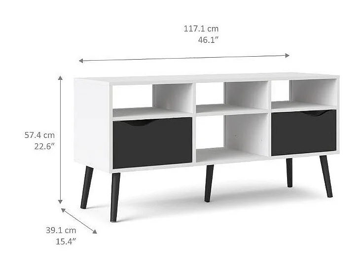 Napoli TV-meubel met 2 lades en 4 open vakken zwart/wit.