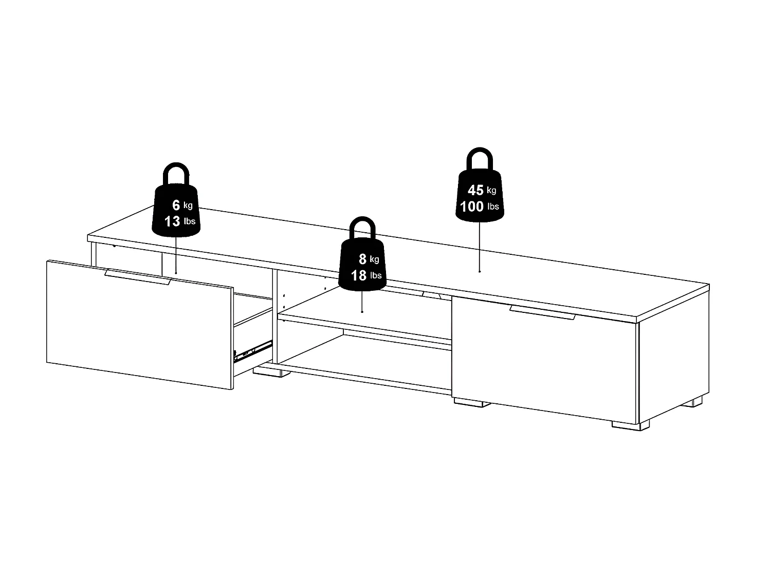 Malika TV Tisch mit 2 Schubladen und 1 Ablage, mattschwarz .
