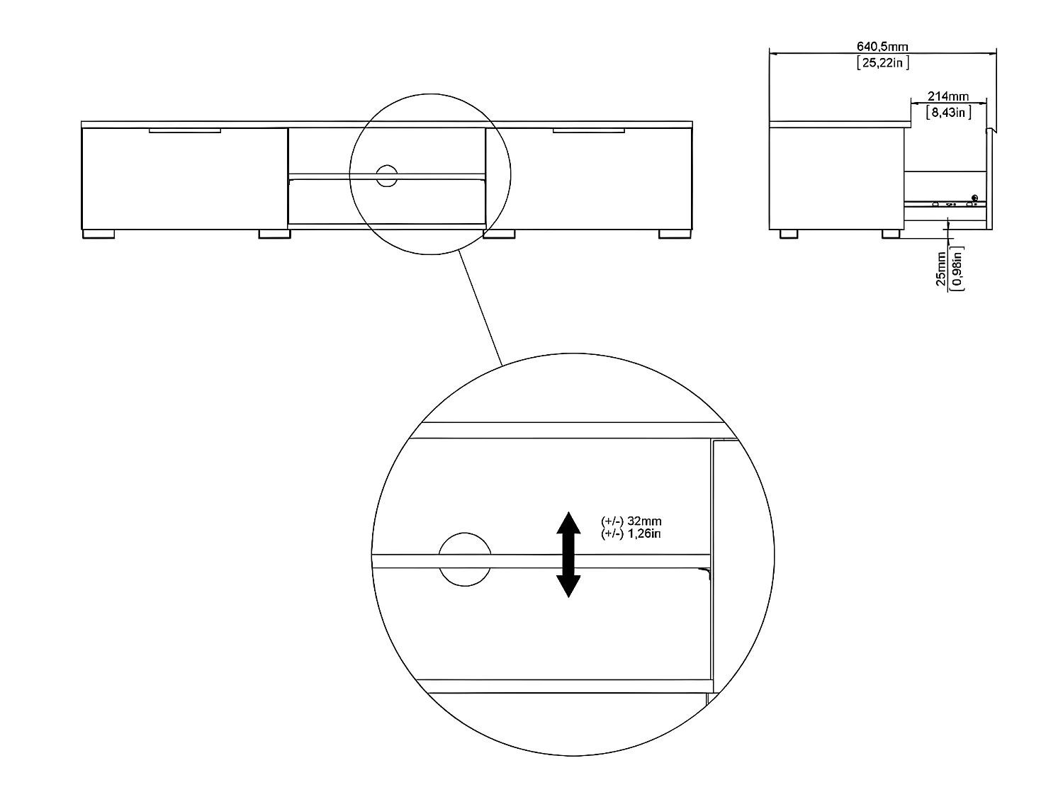 Malika TV Tisch mit 2 Schubladen und 1 Ablage, mattschwarz .