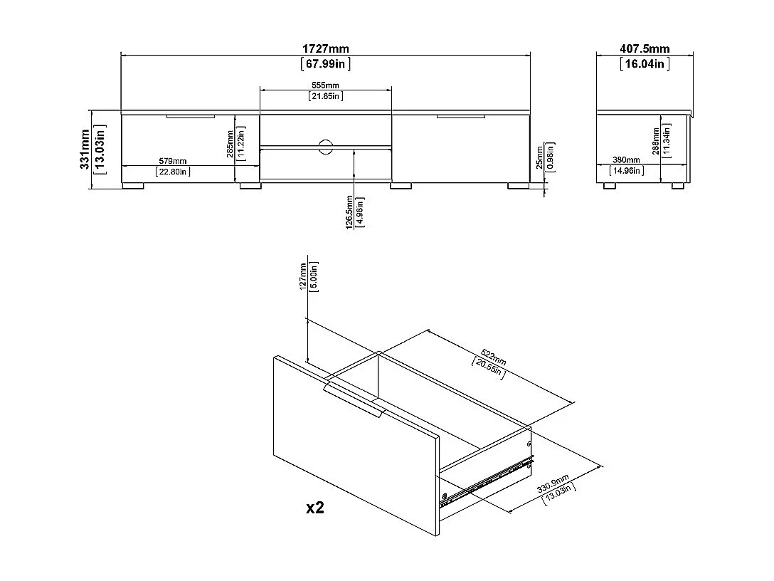 Mobile TV 2 cassetti e 2 vani L172,7 cm - BILLIE