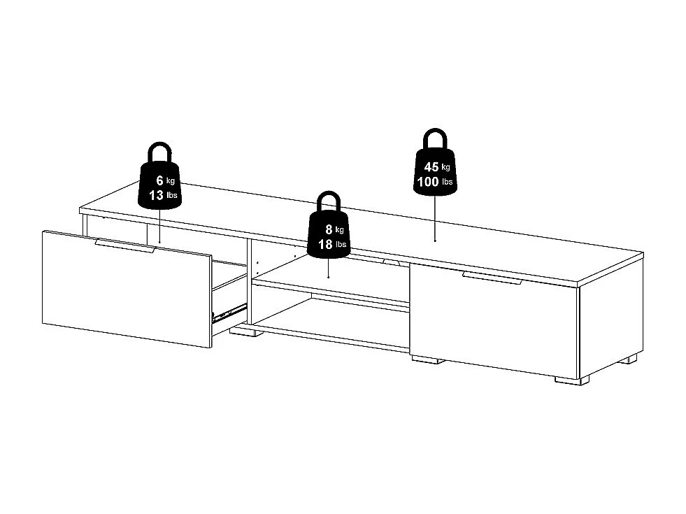 Meuble TV 2 tiroirs et 2 niches L173 cm - BILLIE