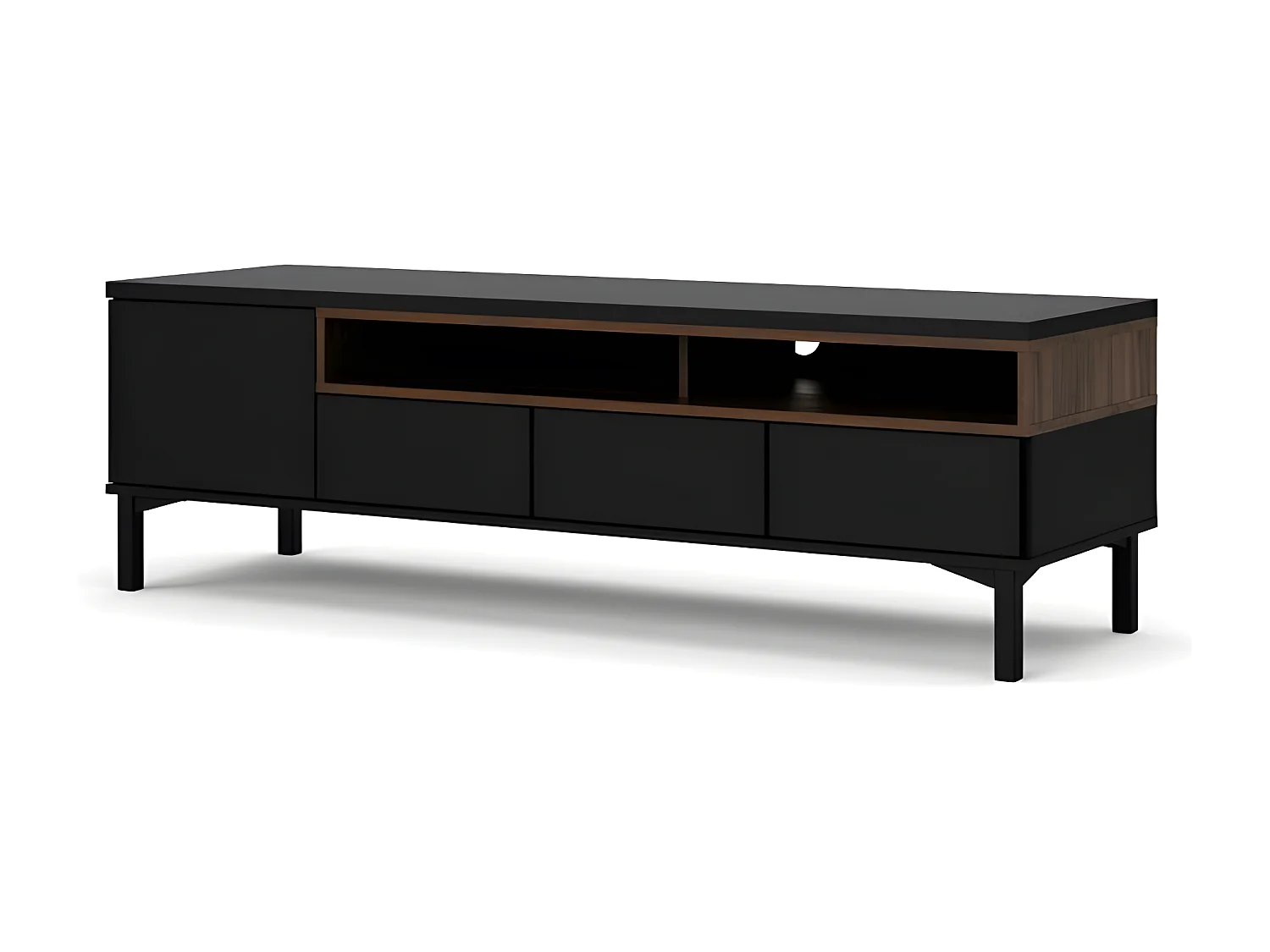 Rosa Table TV, noir et finition noyer.