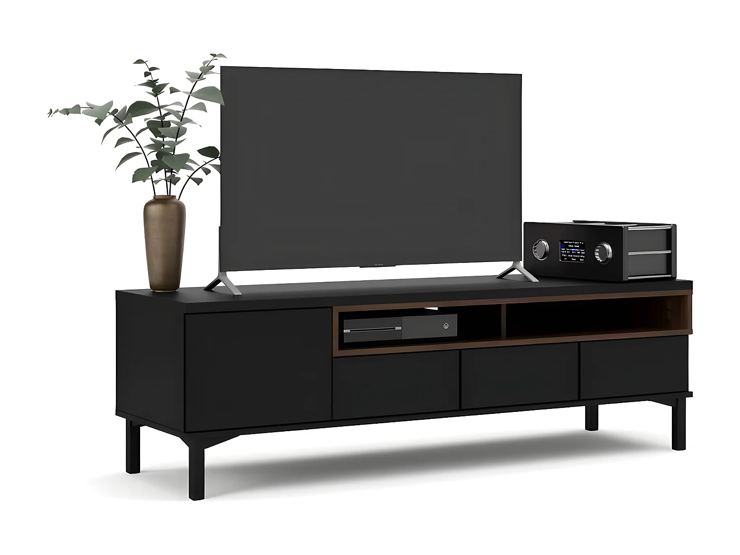 Rosa TV-meubel zwart en walnoot.