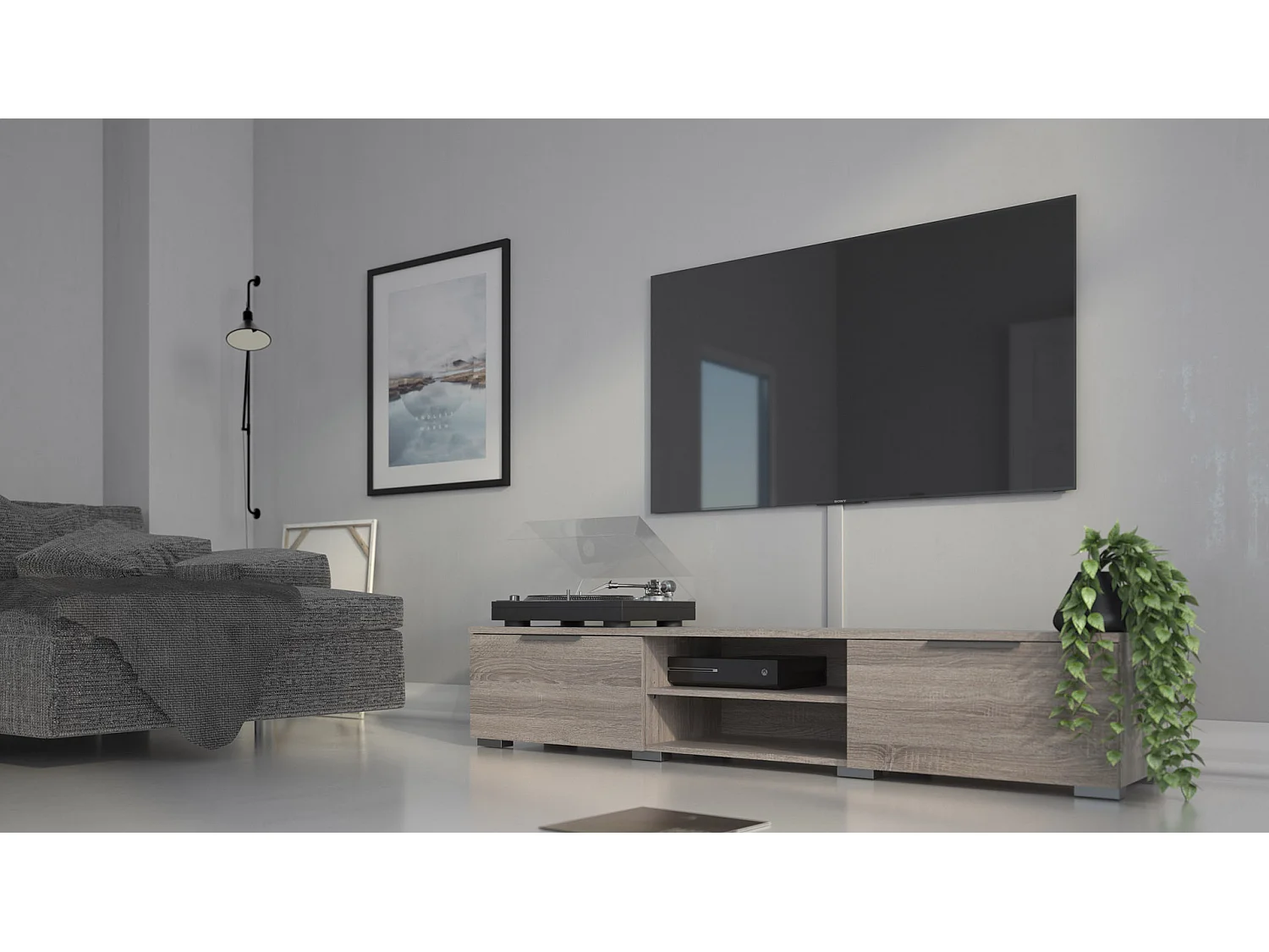 Malika TV Tisch 2 Schubladen und 1 Einlegeboden Trüffel-Dekor.