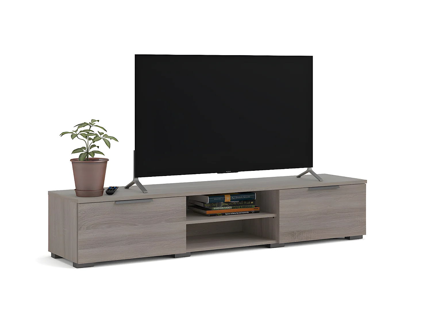 Malika Meuble TV 2 tiroirs et 1 étagère, finition couleur truffe.