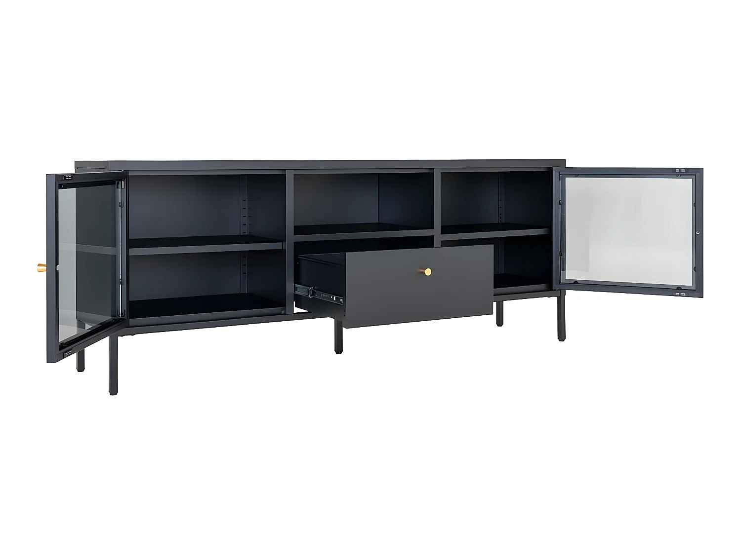 Dalby TV Tisch 2 Glastüren, 1 Schublade, 1 Ablage schwarz.