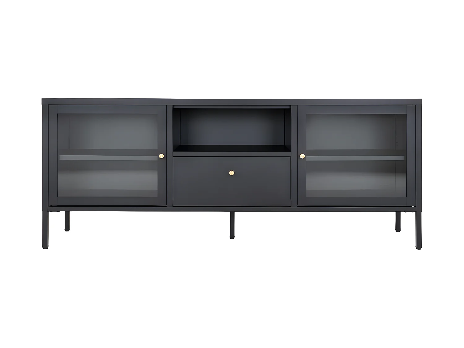 Dalby table TV 2 portes en verre, 1 tiroir, 1 tablette noir.