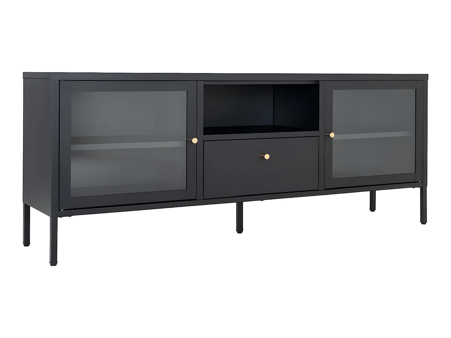 Dalby TV-meubel 2 glazen deuren, 1 lade, 1 plank zwart.