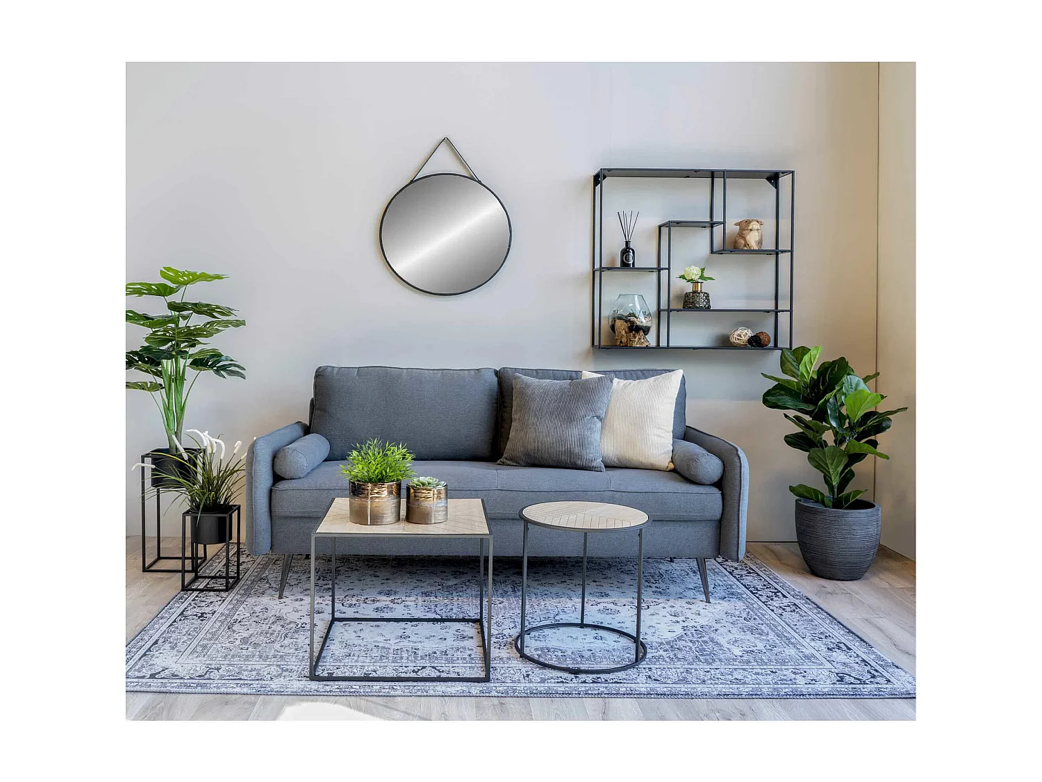 Miroir mural rond en métal noir TRAPANI – Ø 60cm