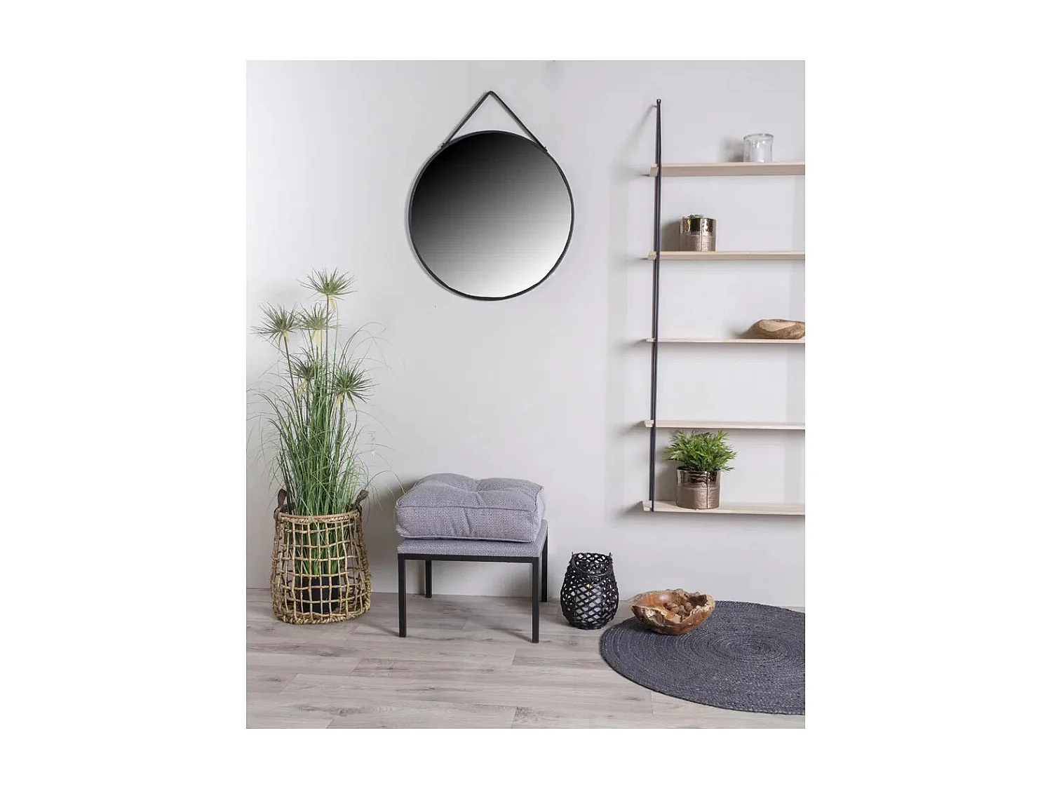 Miroir mural rond en métal noir TRAPANI – Ø 60cm