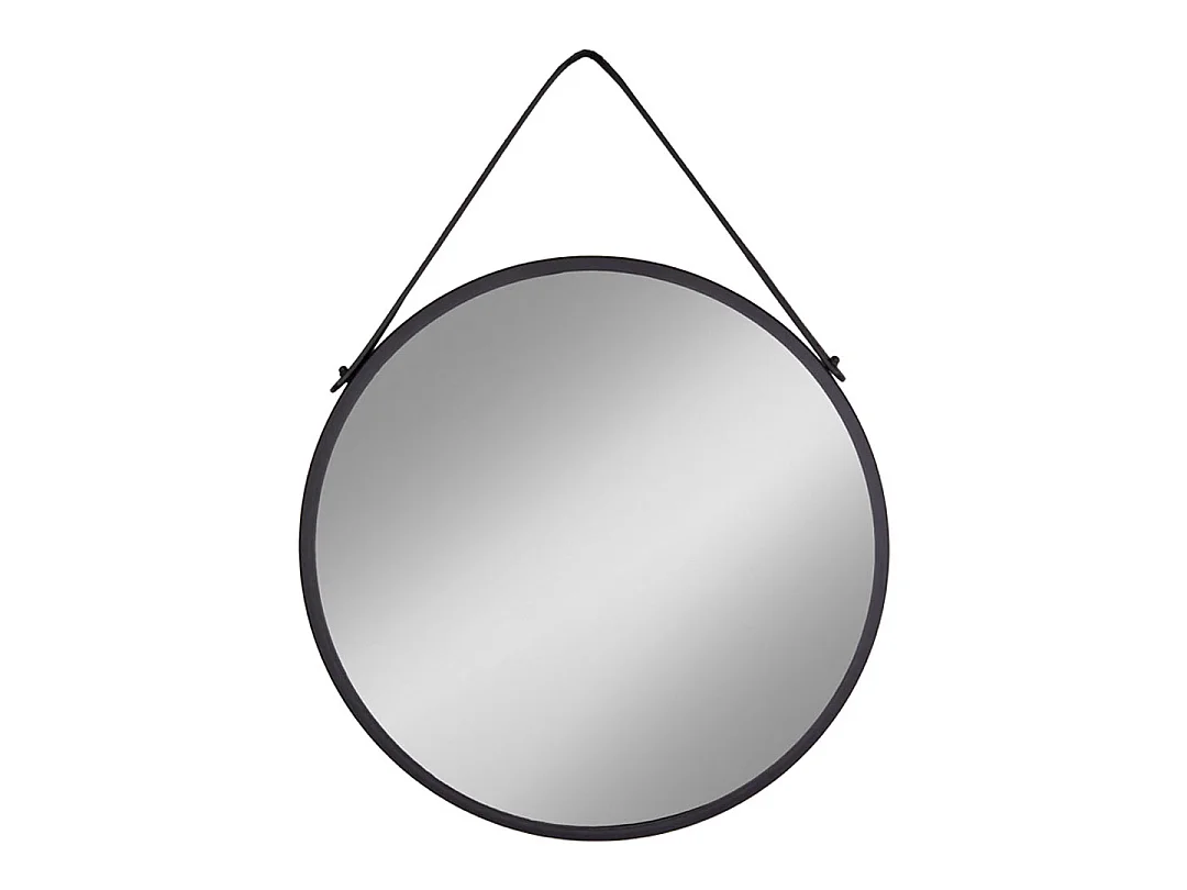 Trapani Miroir avec bande de suspente en cuir, noir.