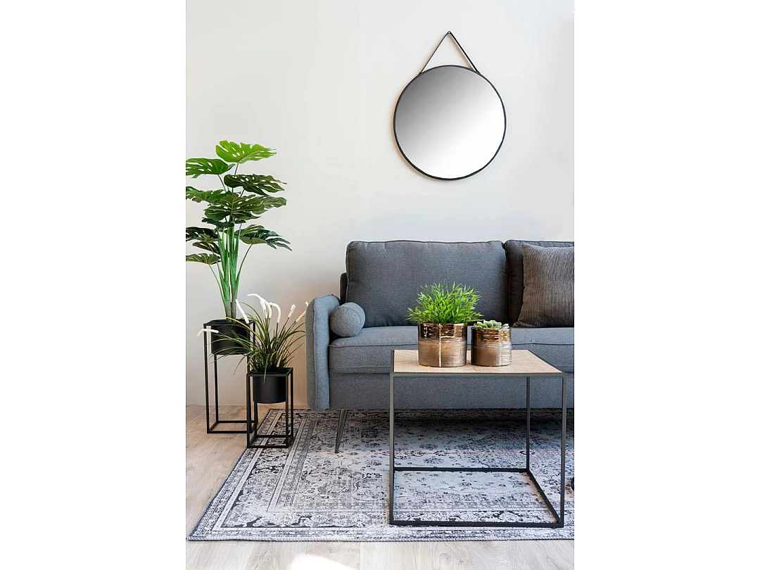 Trapani Miroir avec bande de suspente en cuir, noir.