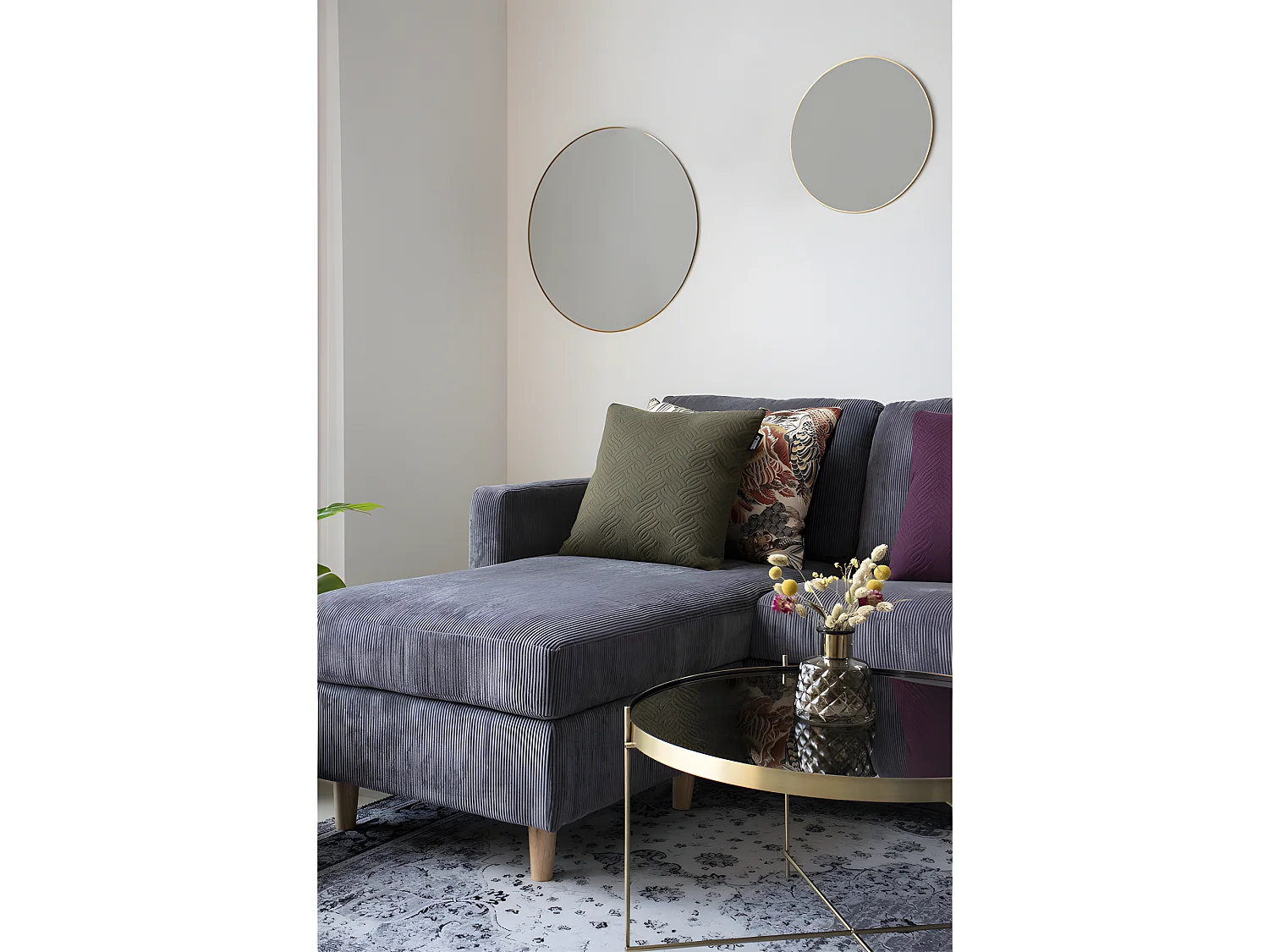 Jeanne Miroir Ø 60 cm, cadre en look laiton.