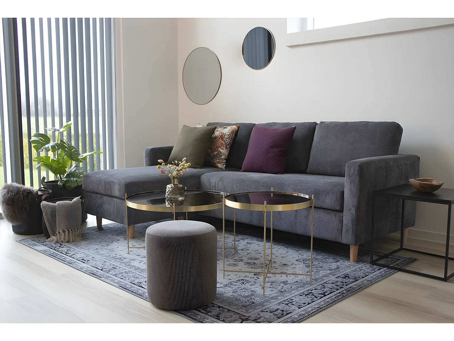 Jeanne Miroir Ø 60 cm, cadre en look laiton.