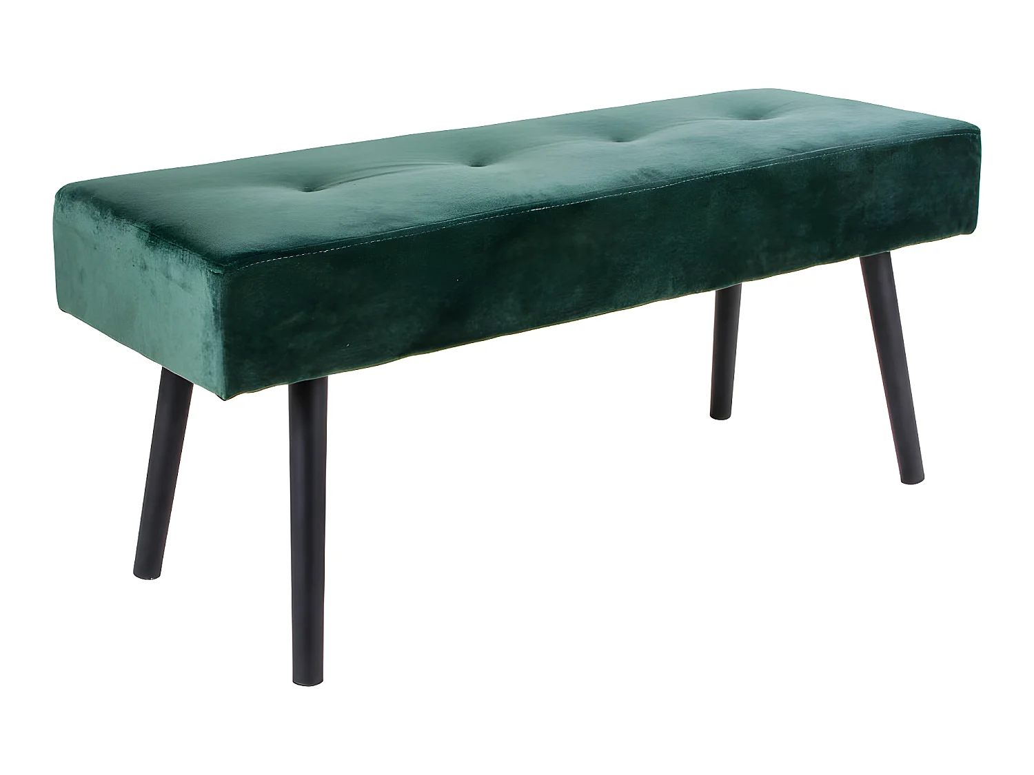 Skube Banc en velours vert foncé avec pieds noirs.
