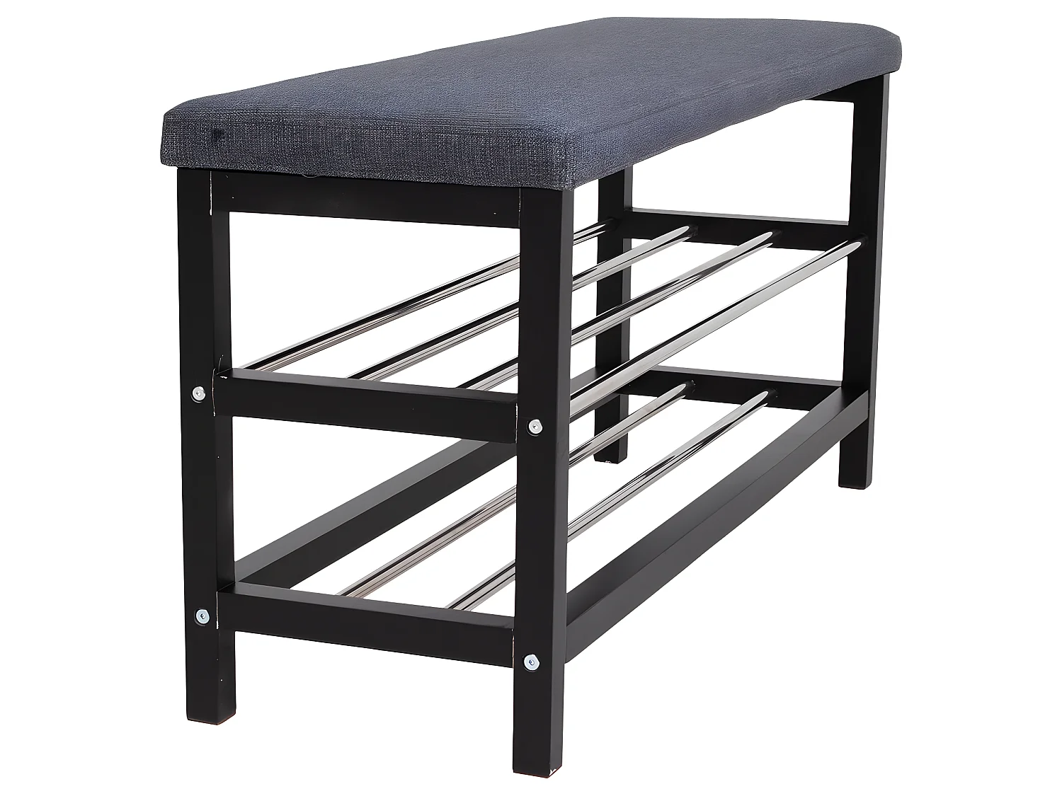 Banco Paige con cojín y 2 estantes gris.