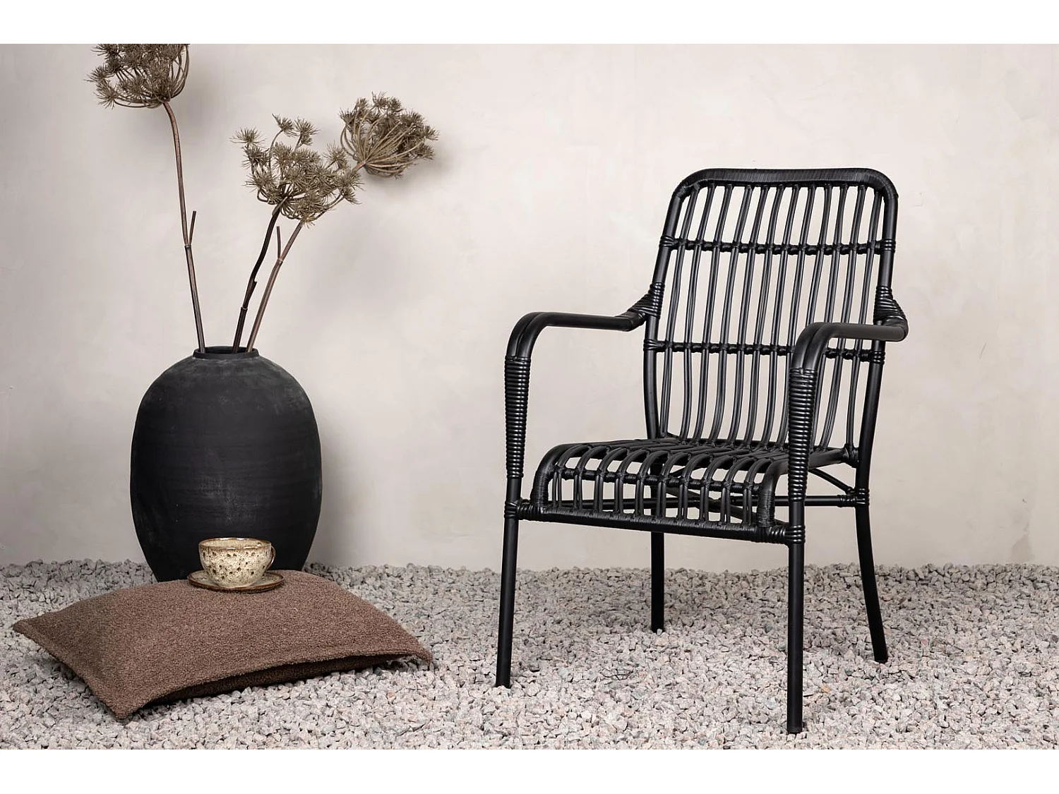 Rizal leunstoel tuin stapelbaar zwart.