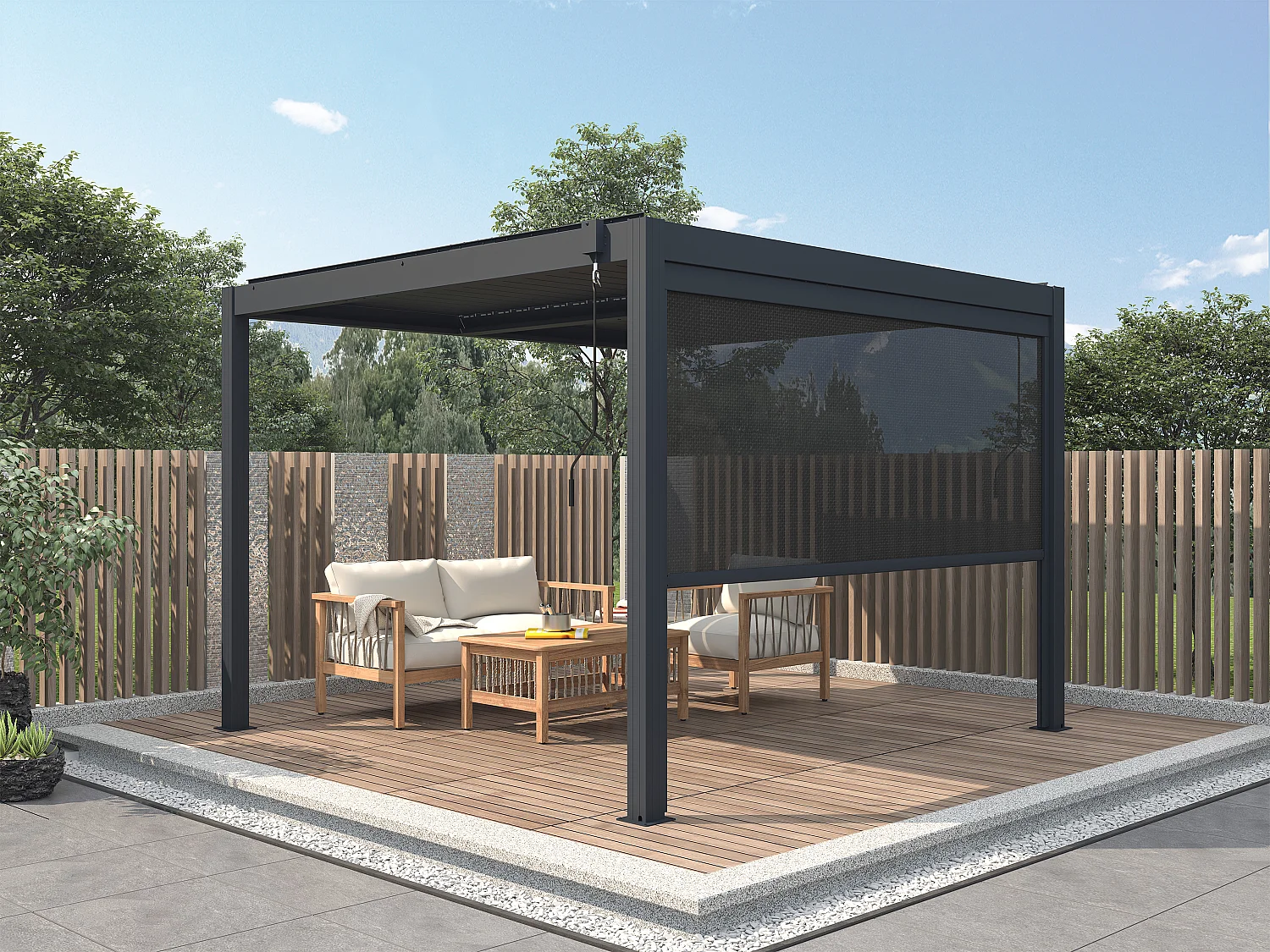 Rideau rétractable pour pergola bioclimatique - L2,78 x H 2,05 m - VIADANA