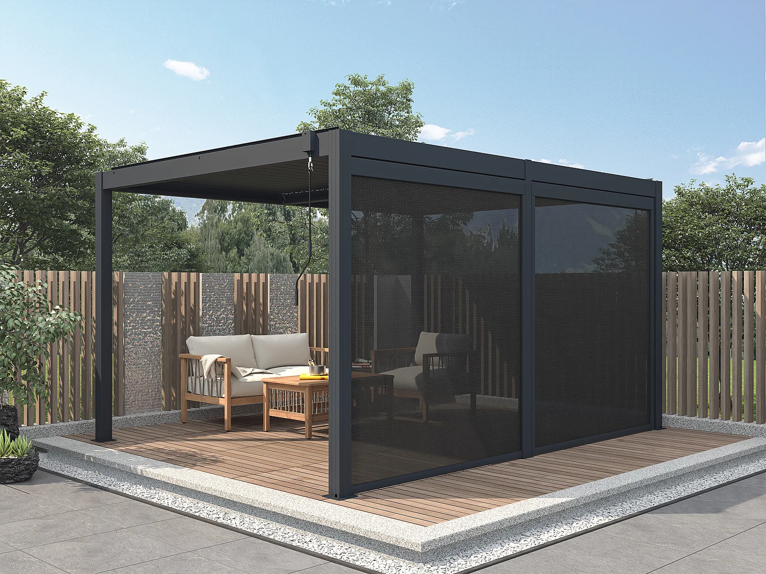 Seitenmarkise ausziehbar für bioklimatisches Terrassendach - 3,67 x 2,05 m - VIADANA