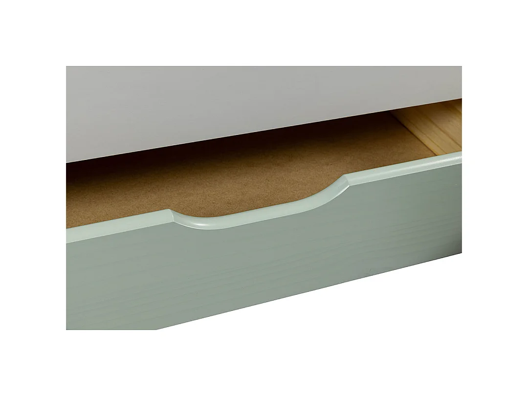 Prati bed 3 kleine laden met 1 uitschuifbaar bed Lichtgrijs, muntgroen.