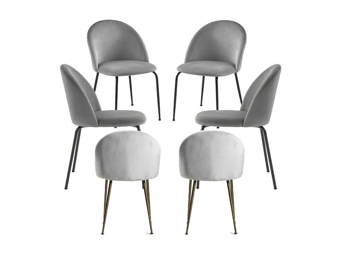 Packs Sillas Comedor - Pack 6 Sillas Black Dalnia Terciopelo - Gris claro