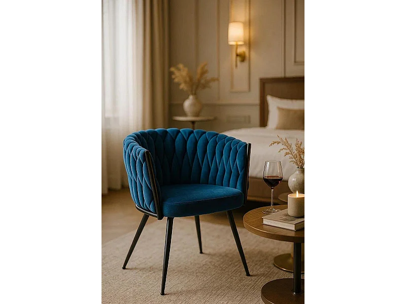 Sillas Comedor - Silla Widny Black Terciopelo - Azul