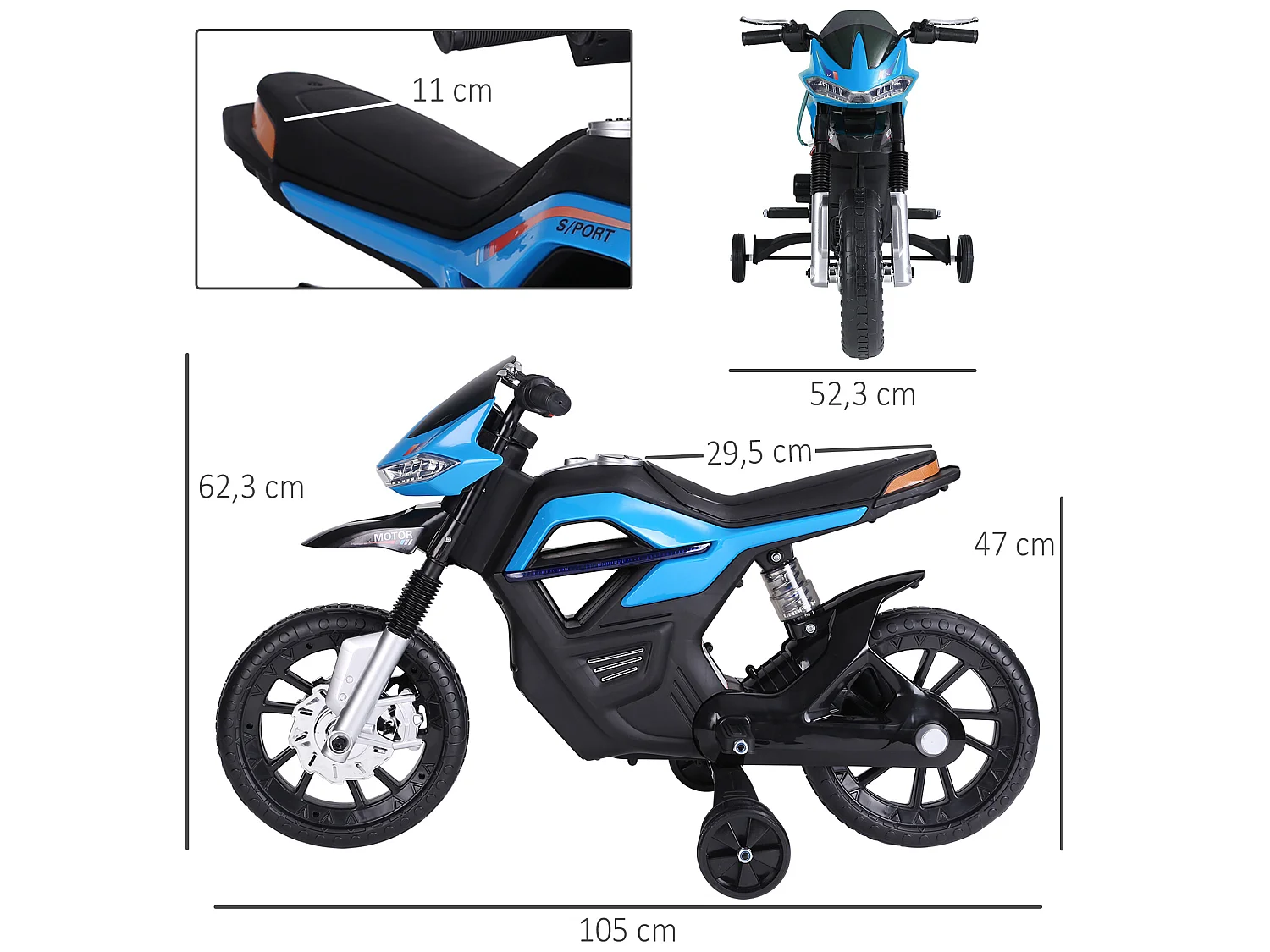 Moto eléctrica infantil azul 105x52,3x62,3cm HOMCOM