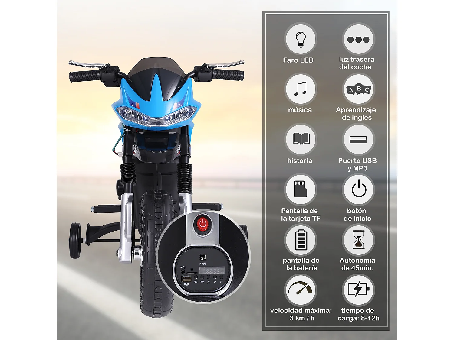 Moto eléctrica infantil azul 105x52,3x62,3cm HOMCOM