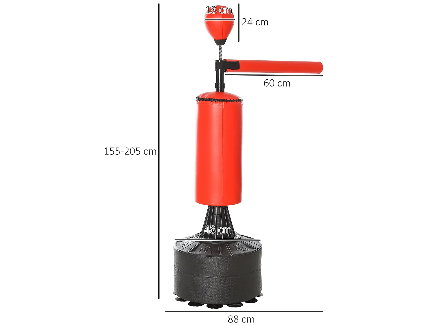 Saco de boxeo de pie negro y rojo 88x48x205 cm HOMCOM