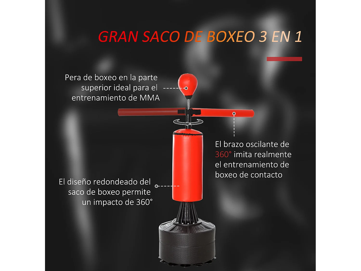 Saco de boxeo de pie negro y rojo 88x48x205 cm HOMCOM