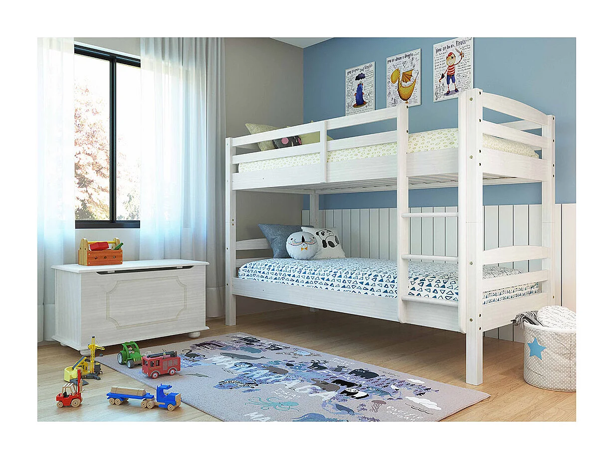 Lit Enfant Superposé en Bois "Joe" 90x190cm Blanc