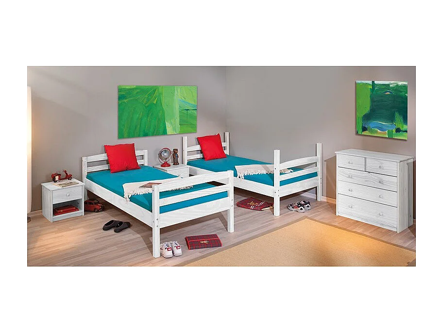 Lit Enfant Superposé en Bois "Joe" 90x190cm Blanc