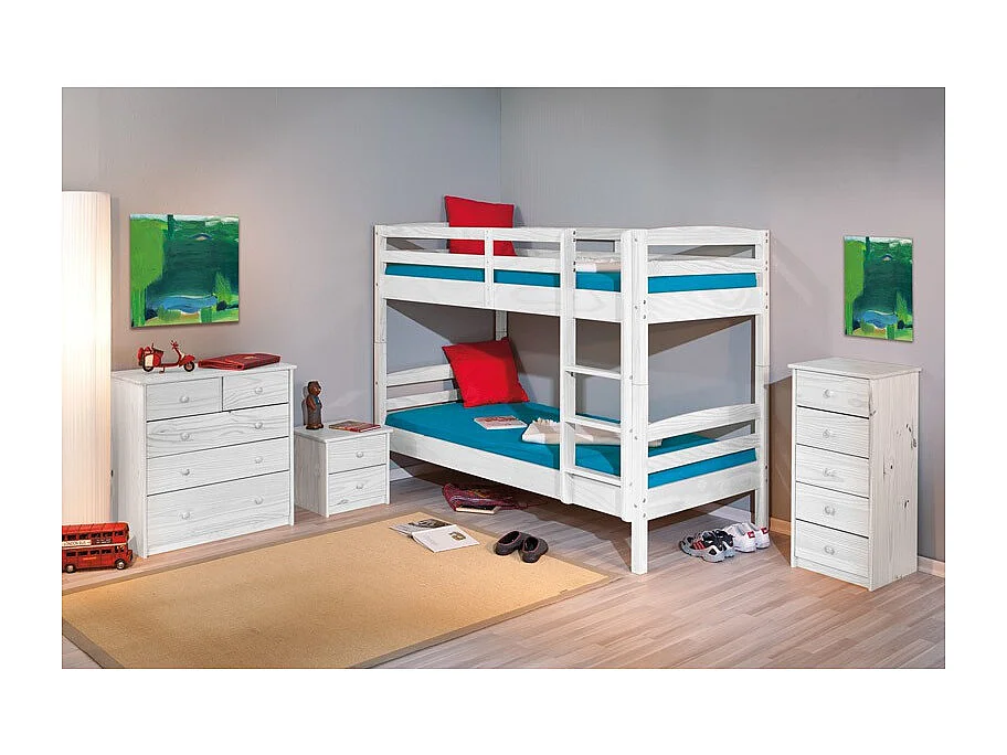 Lit Enfant Superposé en Bois "Joe" 90x190cm Blanc