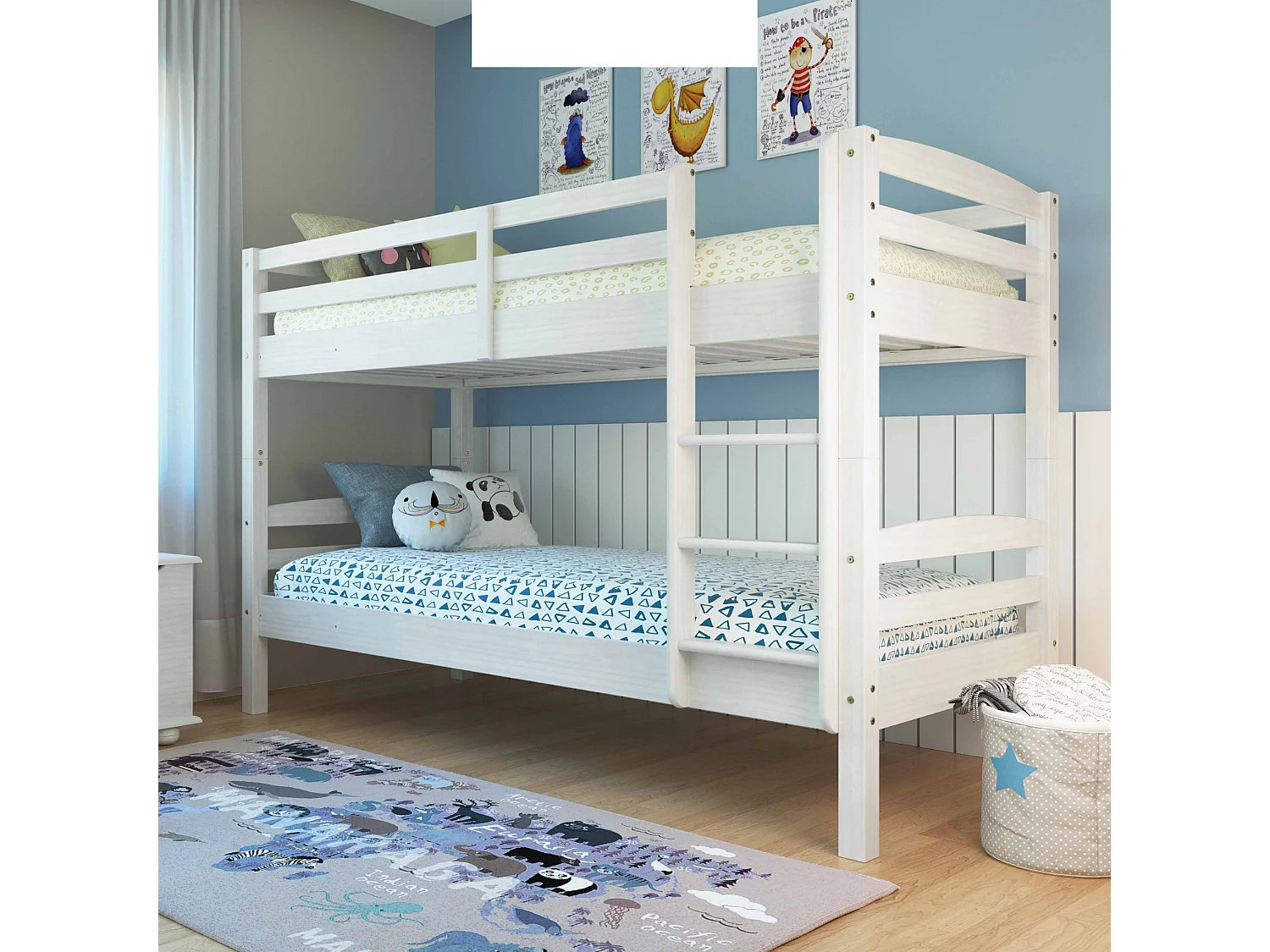 Lit Enfant Superposé en Bois "Joe" 90x190cm Blanc