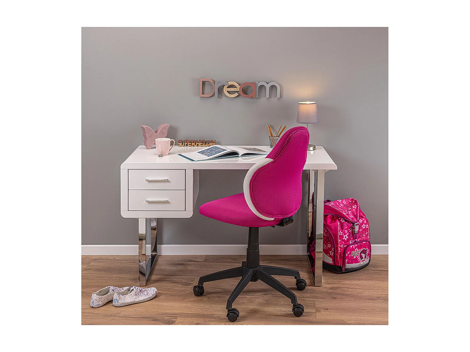 Chaise de Bureau "Jessi" 100cm Rose & Blanc