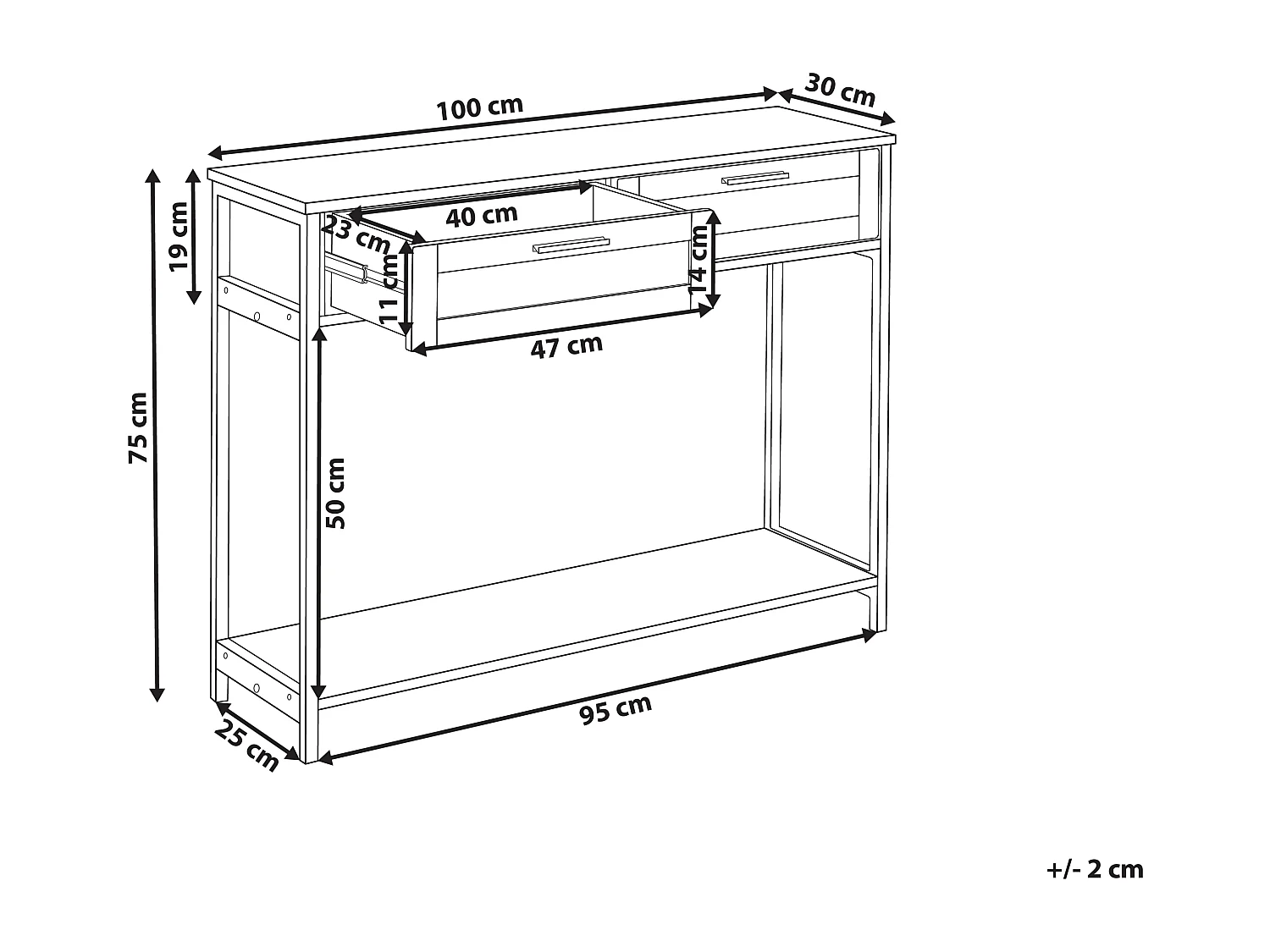 Console à 2 tiroirs noir et rotin naturel OPOCO