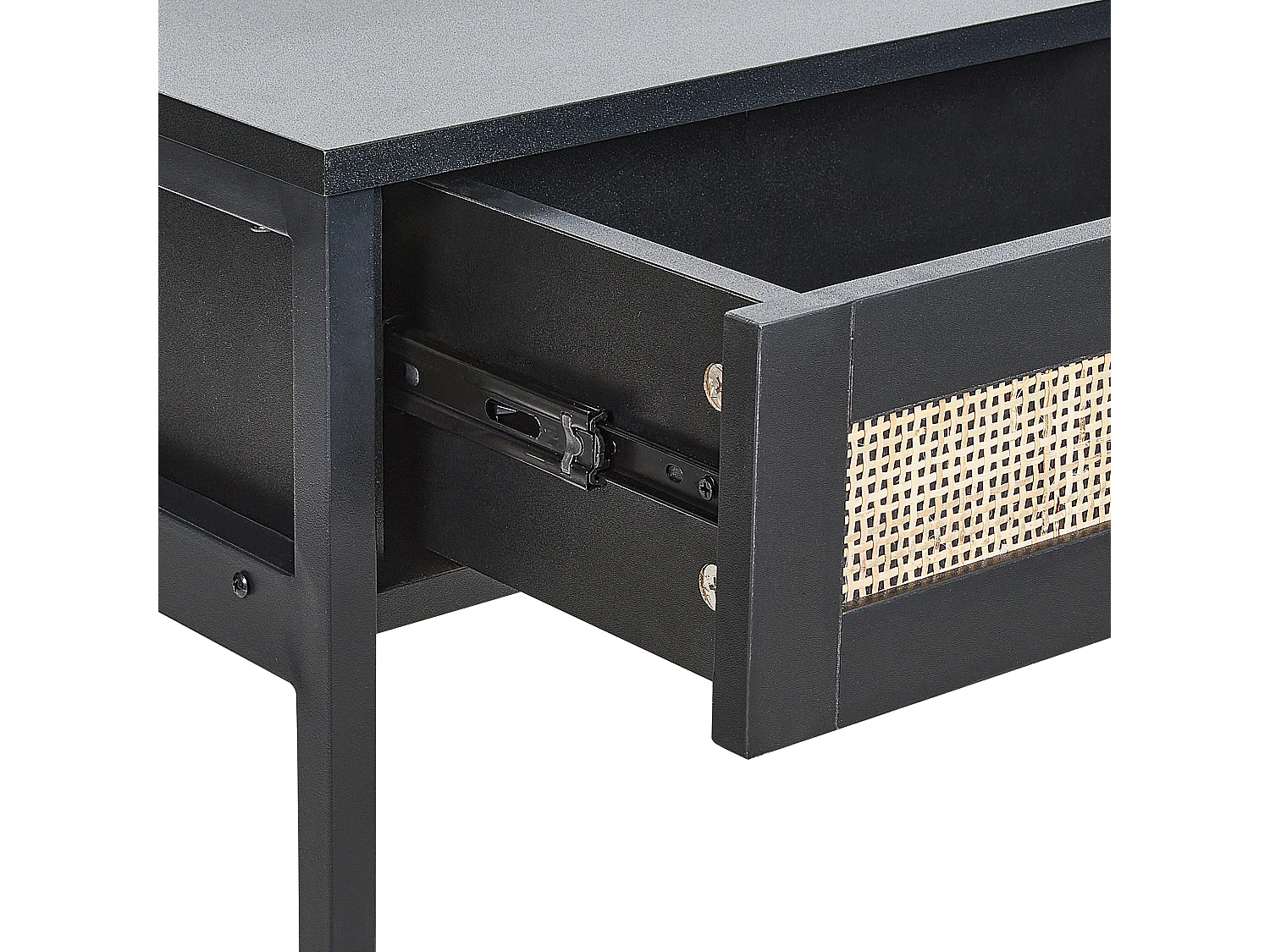 Console à 2 tiroirs noir et rotin naturel OPOCO