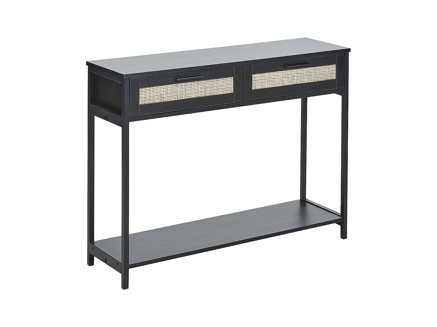 Konsolentisch Rattan schwarz / beige 2 Schubladen 100 x 30 x 75 cm modern Opoco