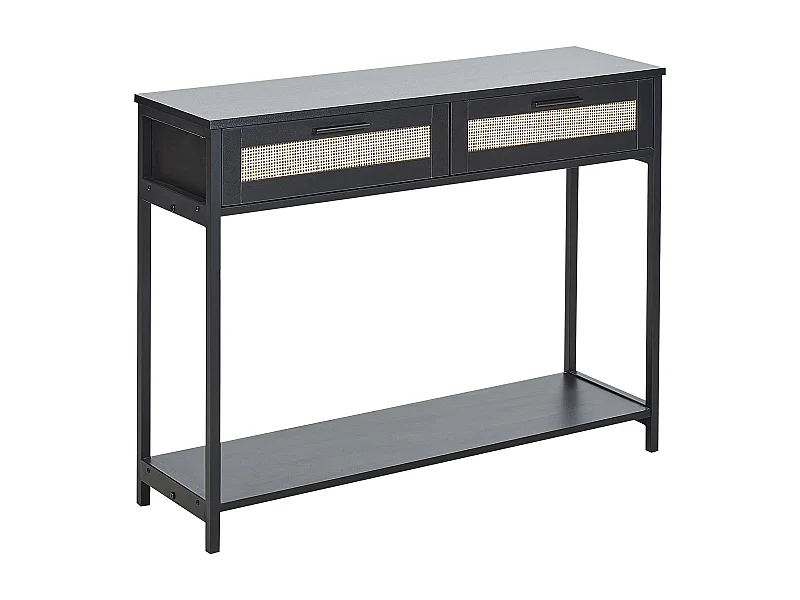 Konsolentisch Rattan schwarz / beige 2 Schubladen 100 x 30 x 75 cm modern Opoco