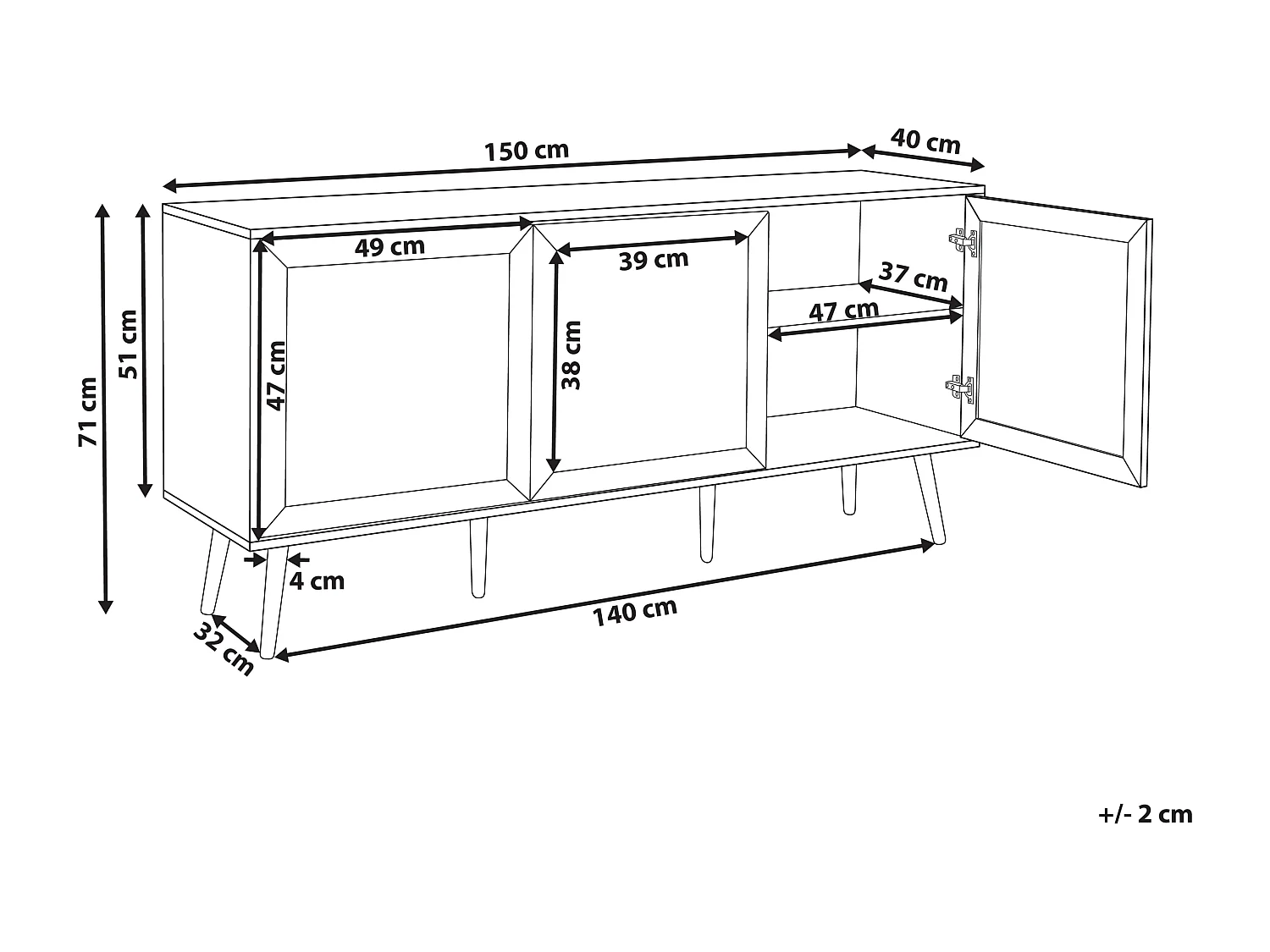 Sideboard Rattan schwarz / beige 3 Türen 150 x 40 x 71 cm modern Opoco