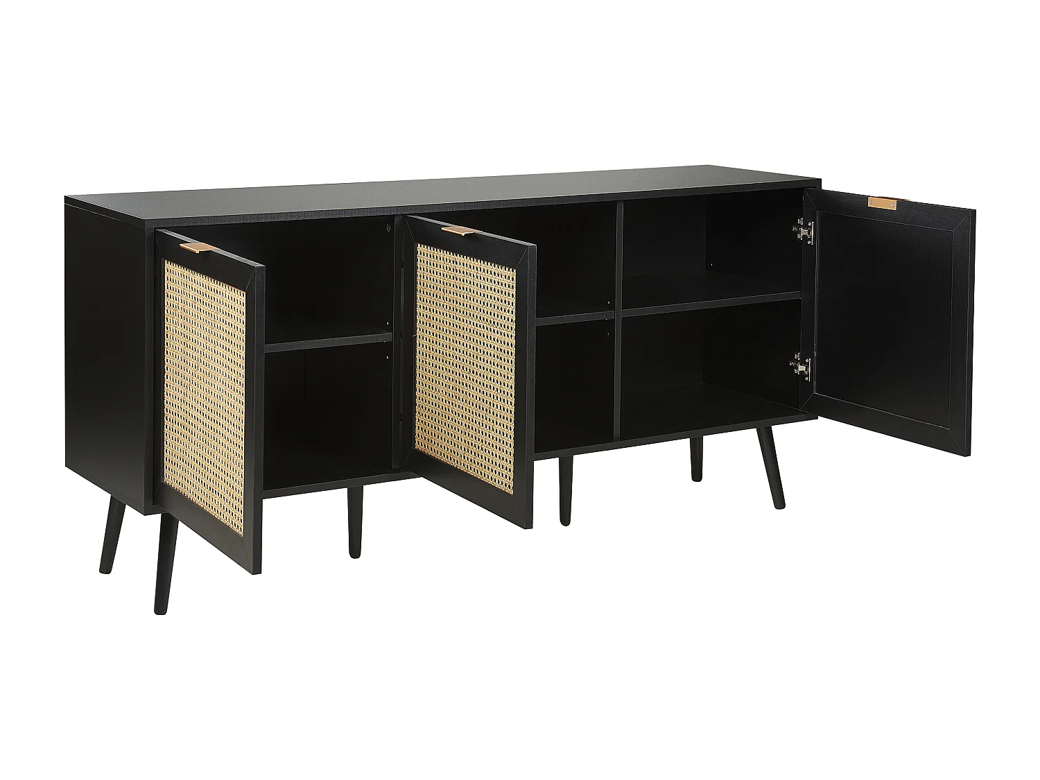 Sideboard Rattan schwarz / beige 3 Türen 150 x 40 x 71 cm modern Opoco